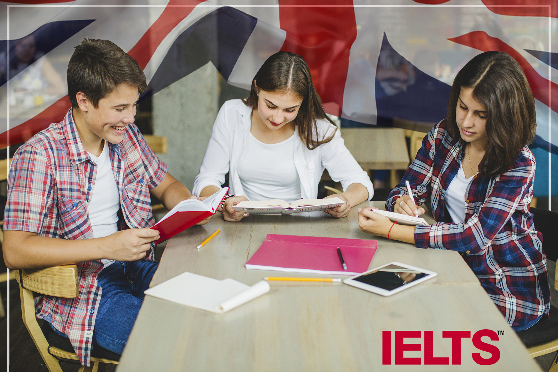Students preparing for the IELTS exam together